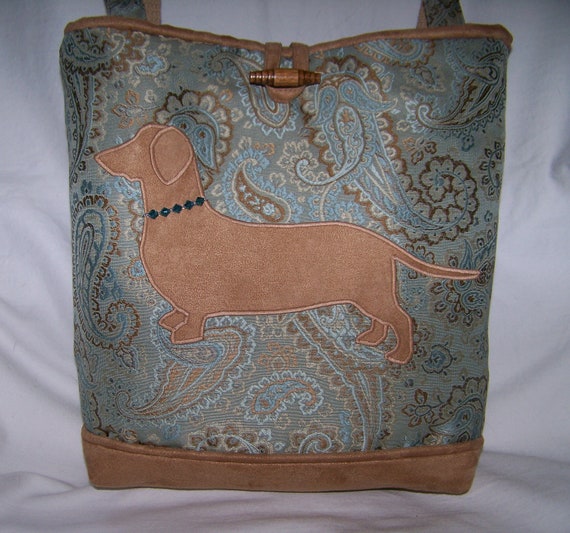 Blue DachshundWiener Dog HandbagPurseBag with Beaded Collar