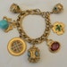 Vintage 1950s Chunky Charm Bracelet Rhinestone Cabochon Etruscan Fobs