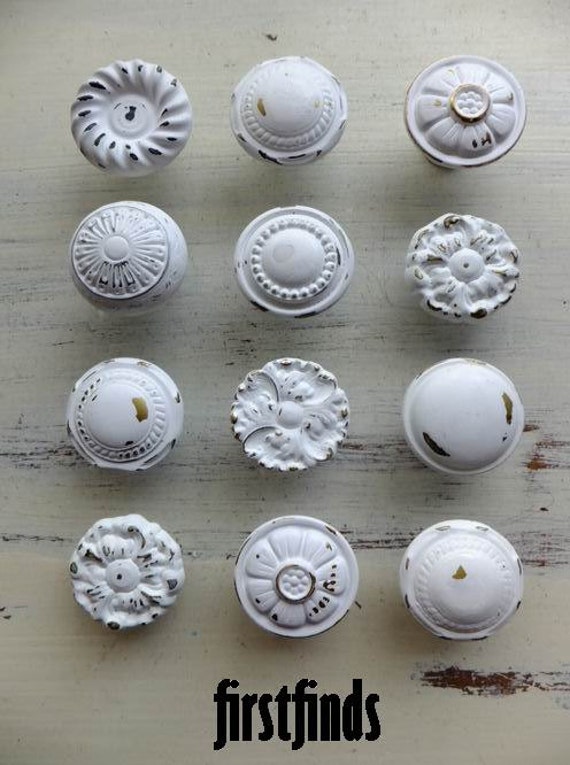 MISFIT 12 shabby chic furniture knobs white vintage drawer