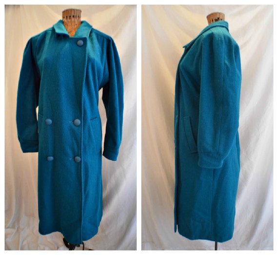 vintage peacoat peacock blue teal wool coat size x-large