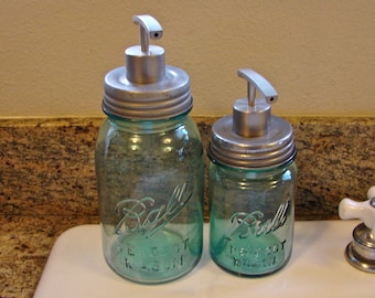 Hand Made Vintage Style Mason Jar Lid With Heavy Duty Brushed Stainless Steel Pump For Soap or Lotion