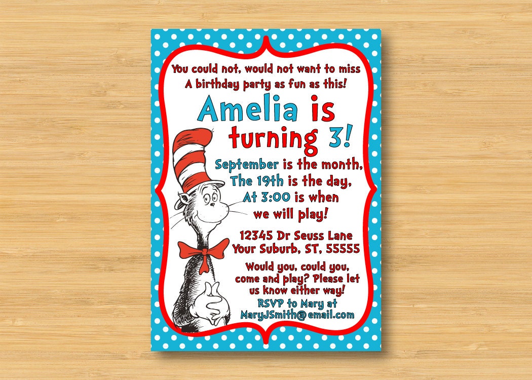 Dr Seuss Cat in the Hat Invitation by TheDapperFoxDesigns ...