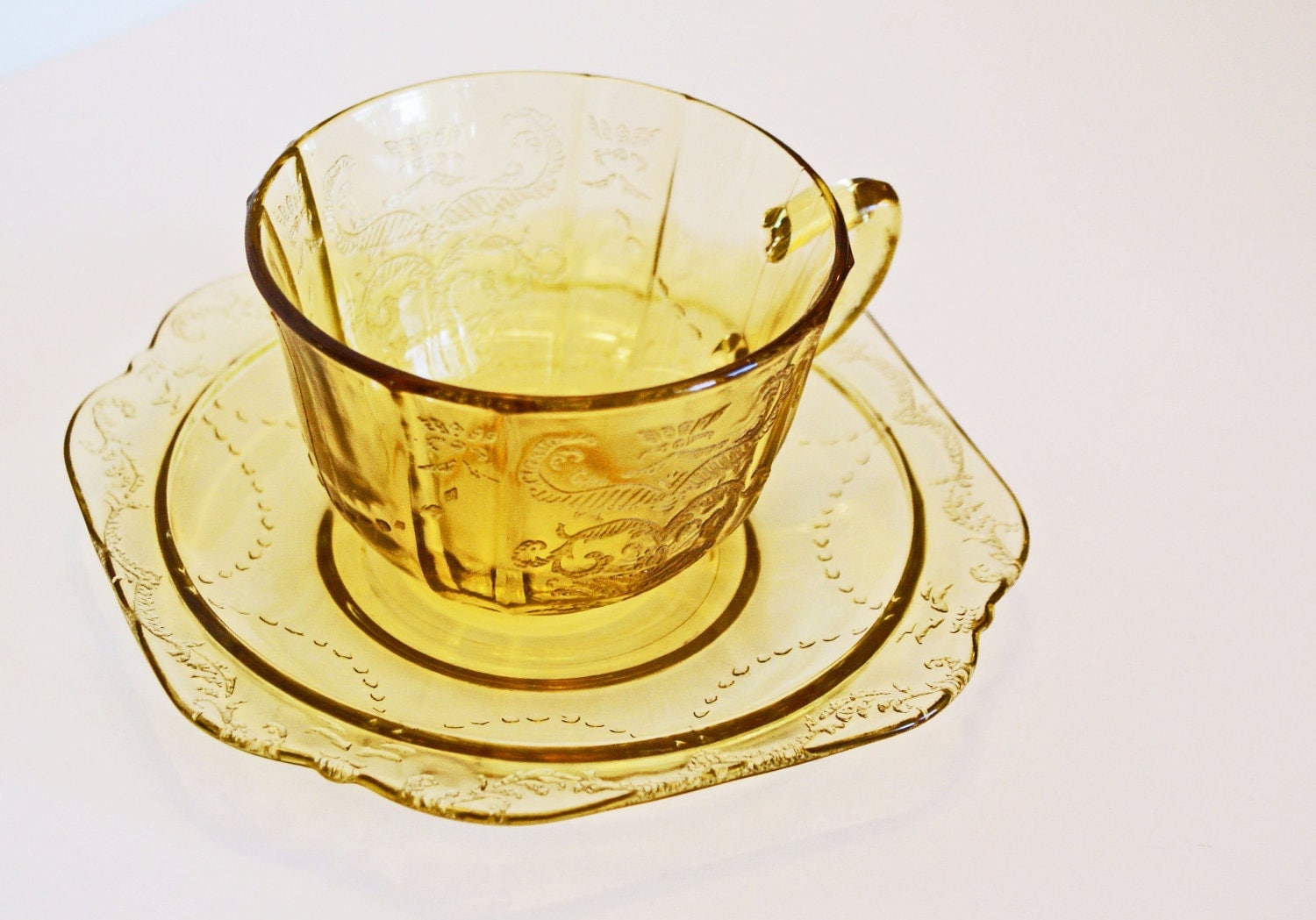 Antique Depression Glass Amber Yellow Madrid Cup & by PollysFancy