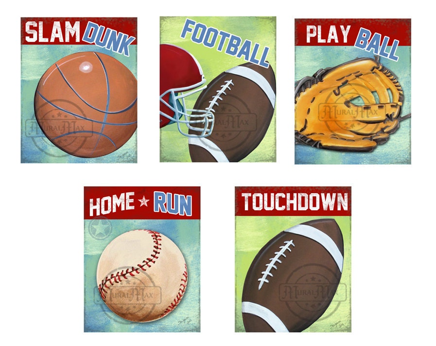 Sports Set of 3 Nursery Canvas Art Baby Boys Room Art