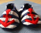Nautical Navy Blue and White Striped Baby Shoes 0-24 months
