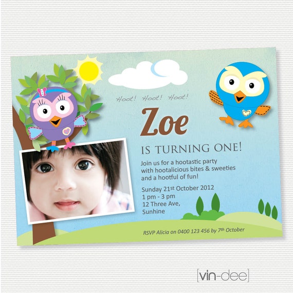 Hoot and Hootabelle Birthday Invitation with Photo DIY