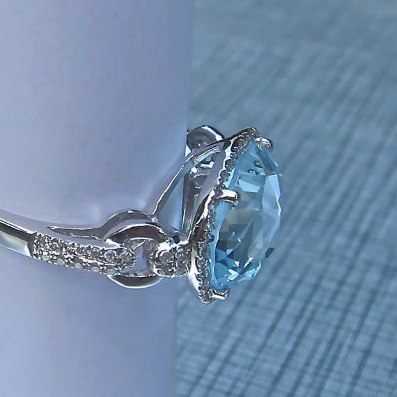14k White Gold Blue Topaz Gemstone Ring with by SkinnyBling