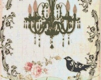French Shabby Chic Chandelier & Bird Silhouette Cross-Stitch Pattern