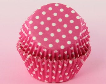 Hot Pink and White Polka Dot Cupcake Liners 2'' Standard Size , Baking Cups