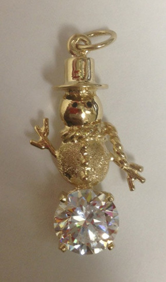 Snowman 14kt Gold Charm With CZ by TheGemSmith on Etsy