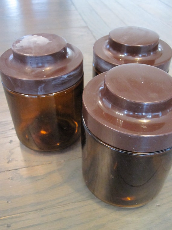 Amber Glass Jars with Lids/ Set of 3