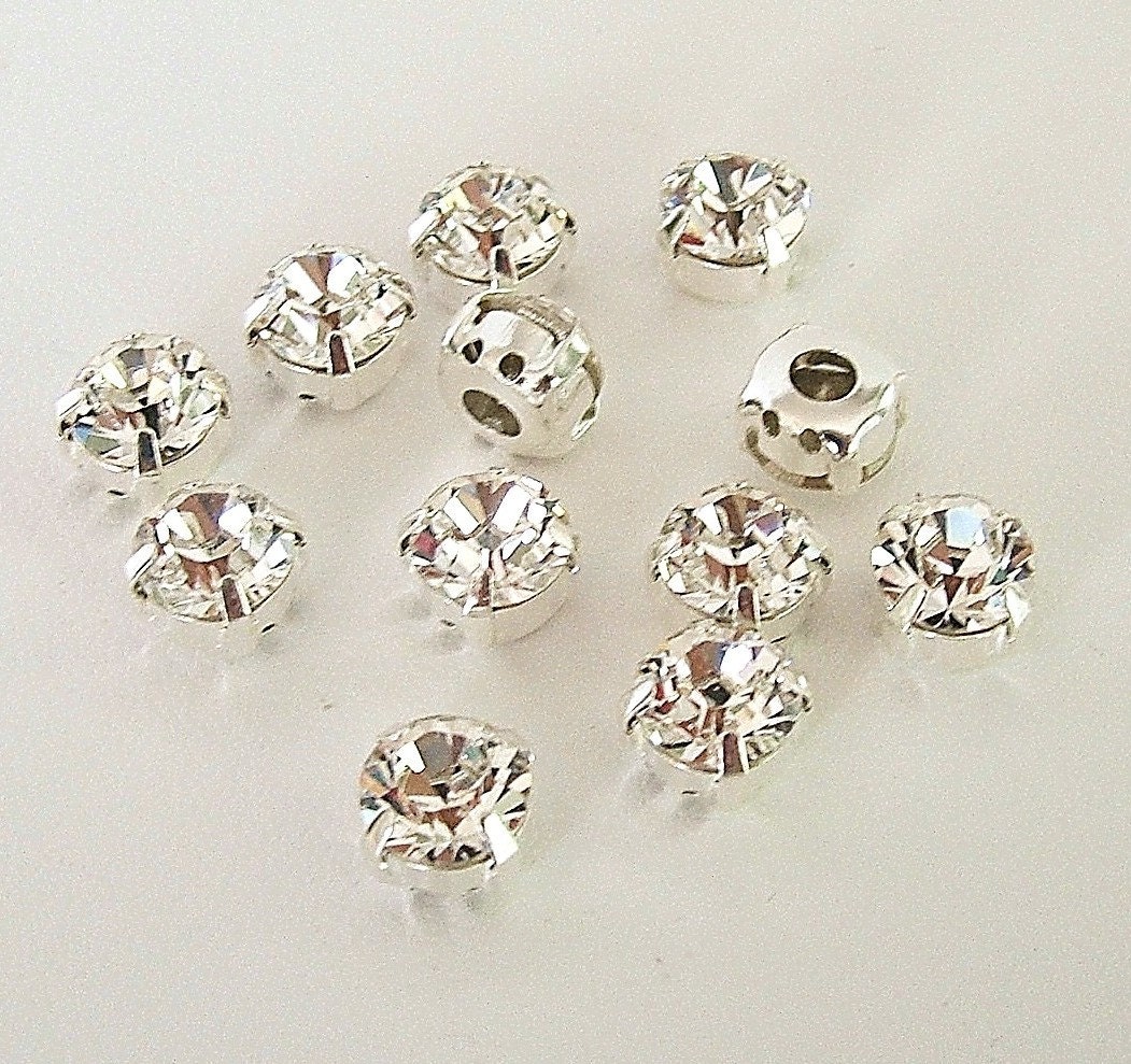 7mm Swarovski Chaton Montee Clear Sliders, Set of 12, 2 Holes on Each ...