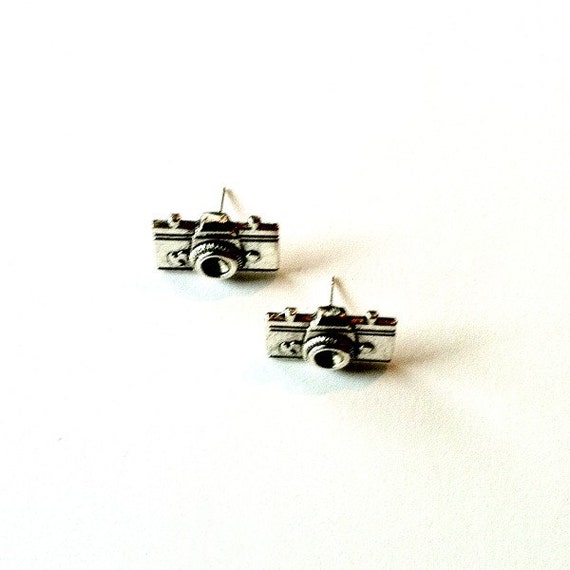 Camera Stud Earrings antique silver mini camera post earrings