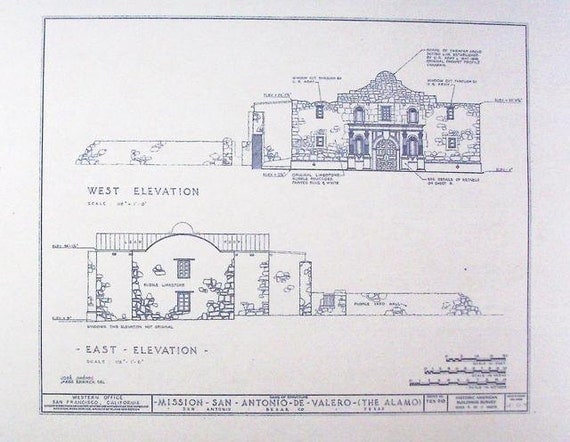 Alamo Elevation 2 Blueprint by BlueprintPlace on Etsy