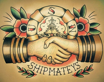 Sailor Handshake Traditional Tattoo Flash