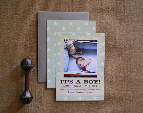 Baby Boy Birth Announcement, Baby Announcement, Vintage Il_570xn