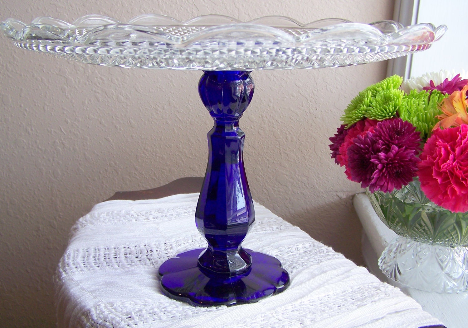 blue cake stand/tall cake stand/cobalt blue by TheLittleCakeStand