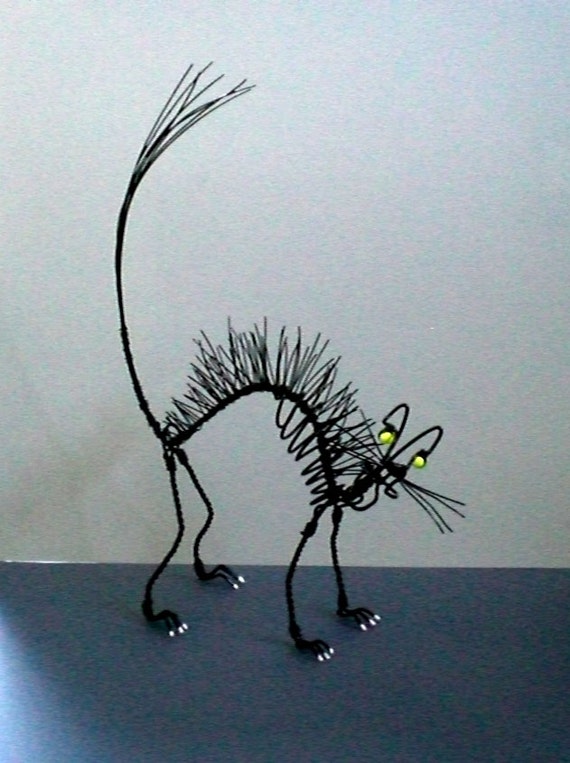 Halloween Black Cat Wire Sculpture