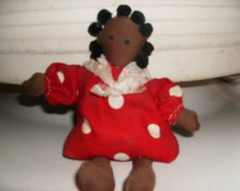 8 Inch Black Baby Bean Bag Shelf Sitter, Hand Made, Polka Dot Dress w/lace scarf
