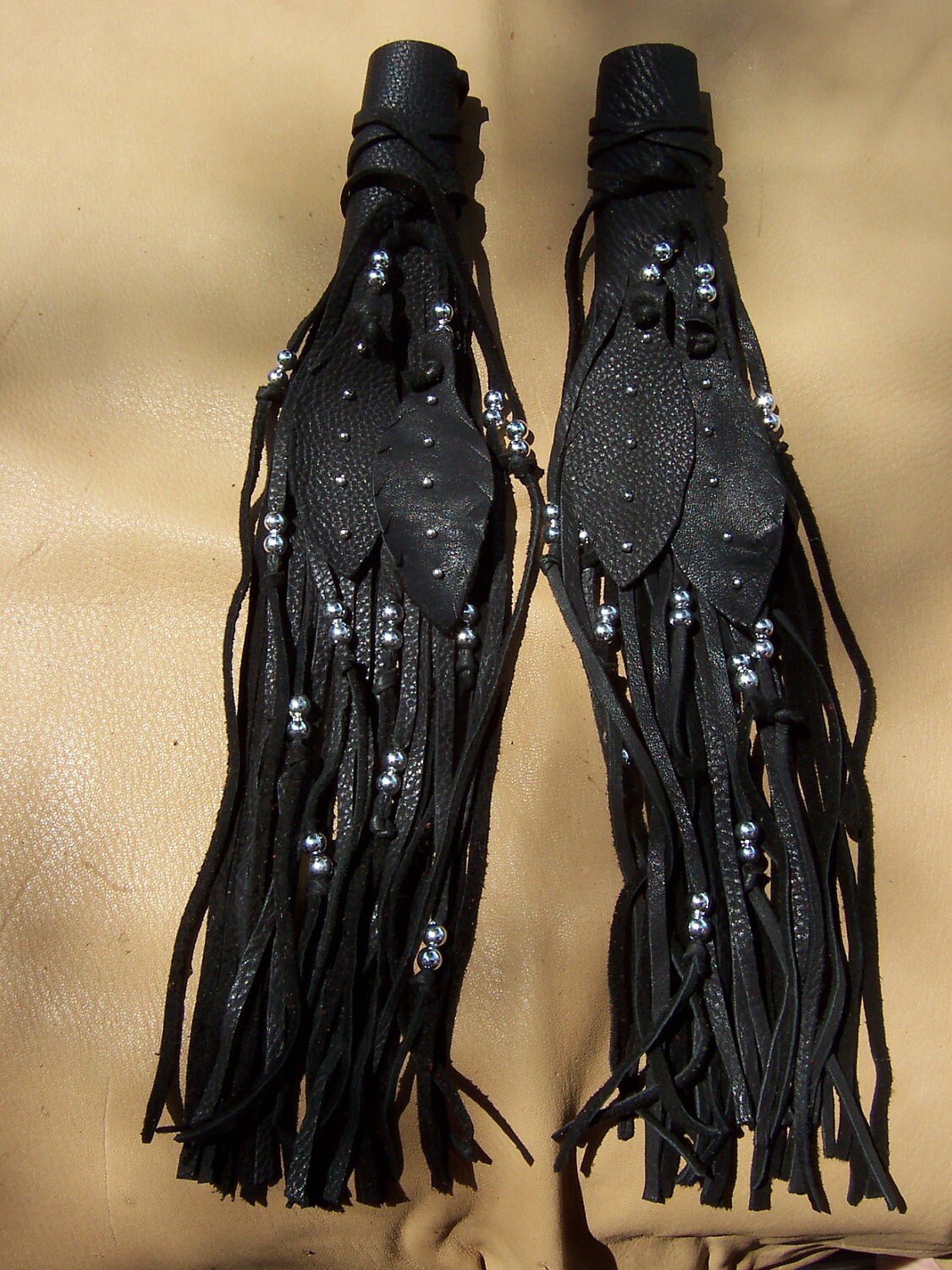 Native American One Hair Wrap Black Deerskin Leather With