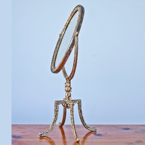 Makeup Mirror on Stand Vintage Brass Standing Mirror