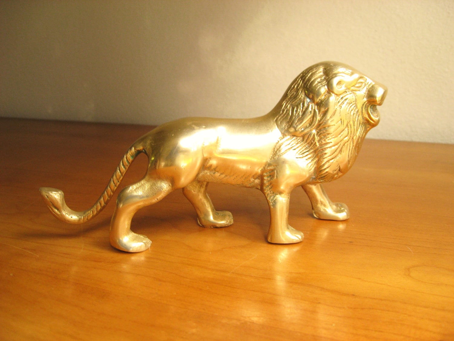 Vintage Solid Brass Lion Figurine Gold Lion Paperweight Lion