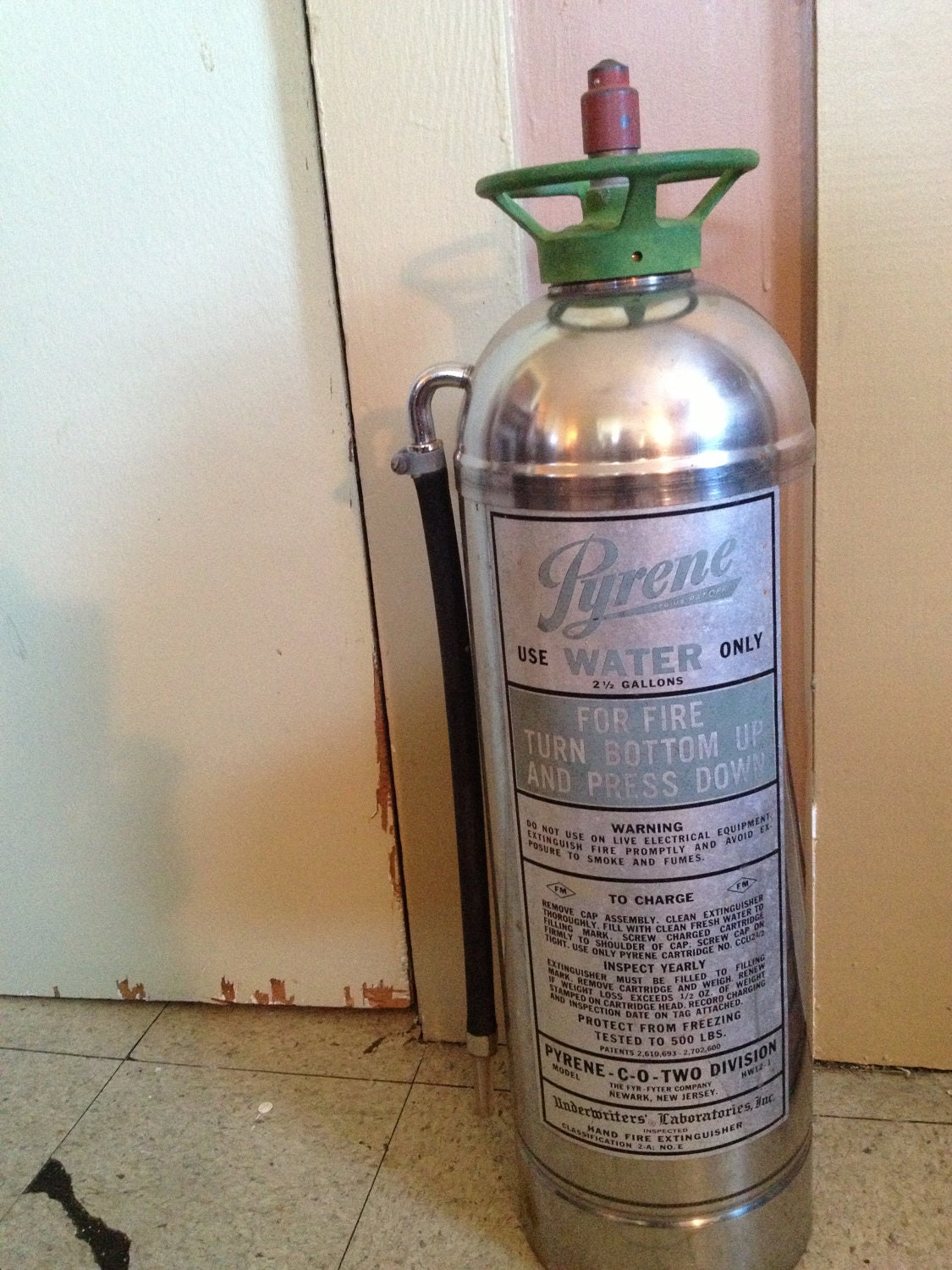 Vintage Pyrene 2.5 Gallon Water Only Hand Fire Extinguisher