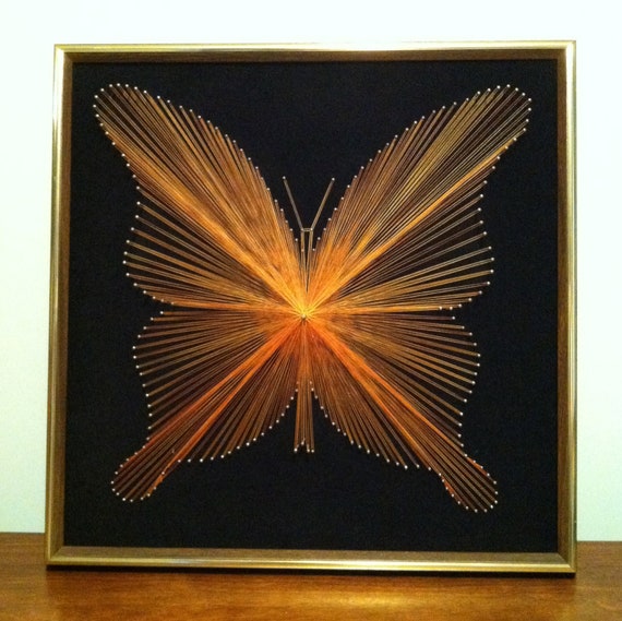 Custom Framed 70s String Art Butterfly