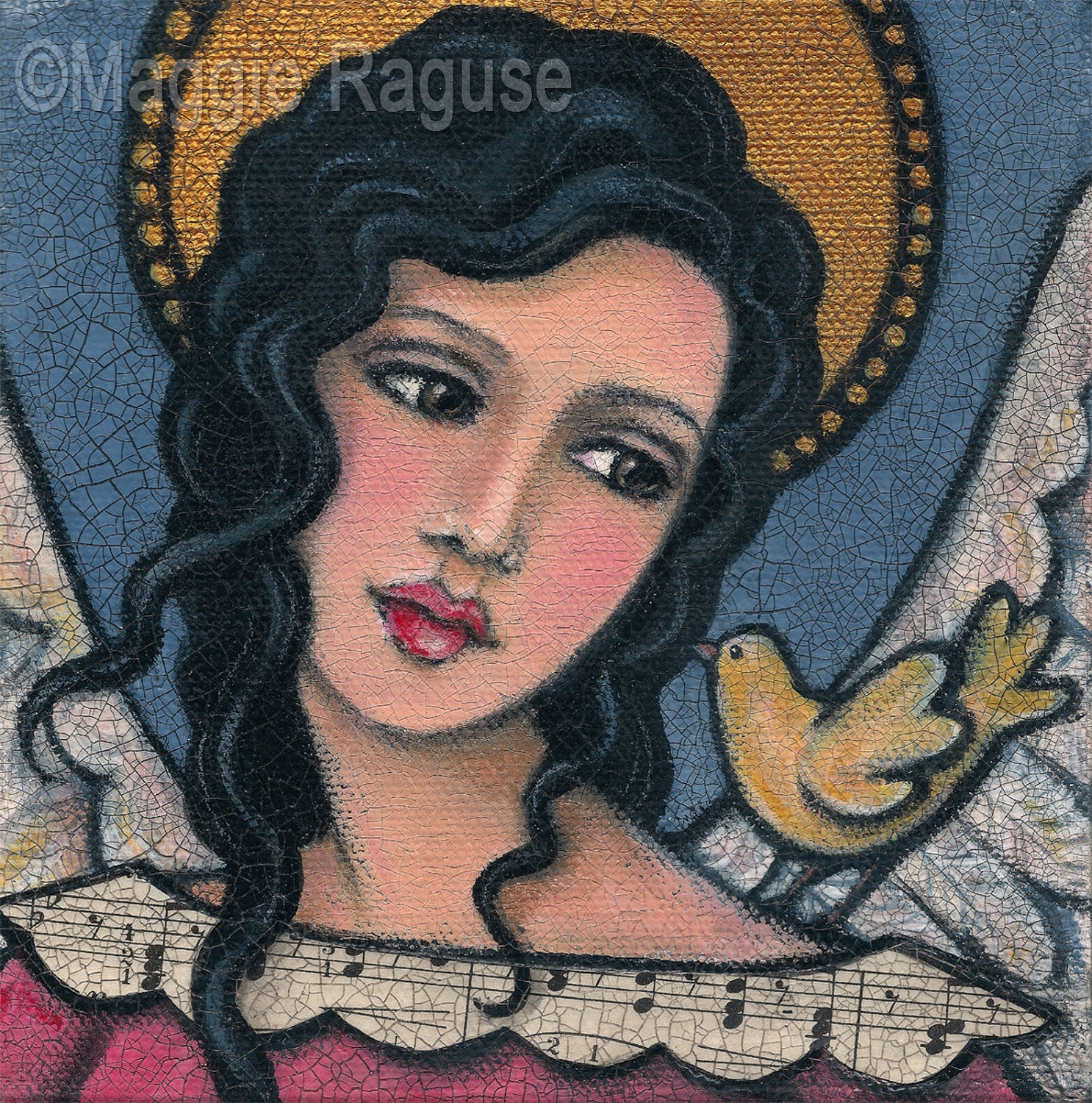 ORIGINAL Mixed Media Folk Art Angel Painting Bird On My   Il Fullxfull.403117235 Aqwd 