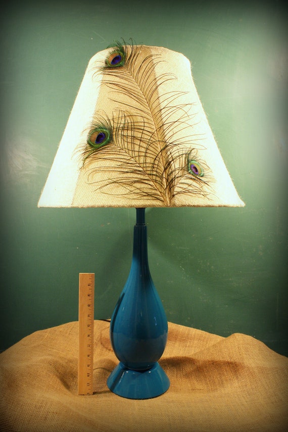 Items similar to Peacock feather lamp shade with peacock blue table