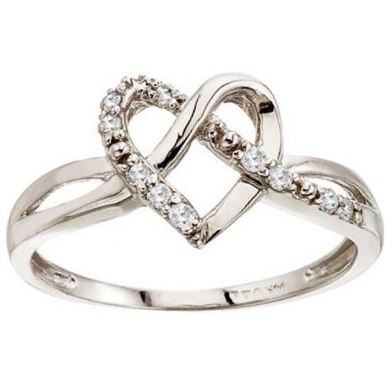 Diamond Knot Heart Shaped Promise Ring 14k White Gold