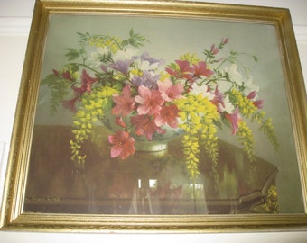 Collectable Vintage Large Floral Art Print "Azaleas in May" by Vernon Ward in original frame with beautiful colours & detail