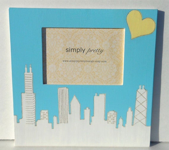 Items similar to Custom City Skyline Picture Frame, Modern Wedding