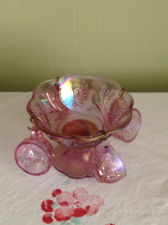 Fenton 5 Empress Rose Iridized Mini Punch Bowl Set Pink