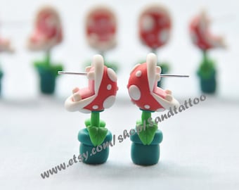 Sale-Nintendo Super Mario YOUCH Piranha Plant Earrings, Chomper Earring, Adorable Earrings, Easter Gift
