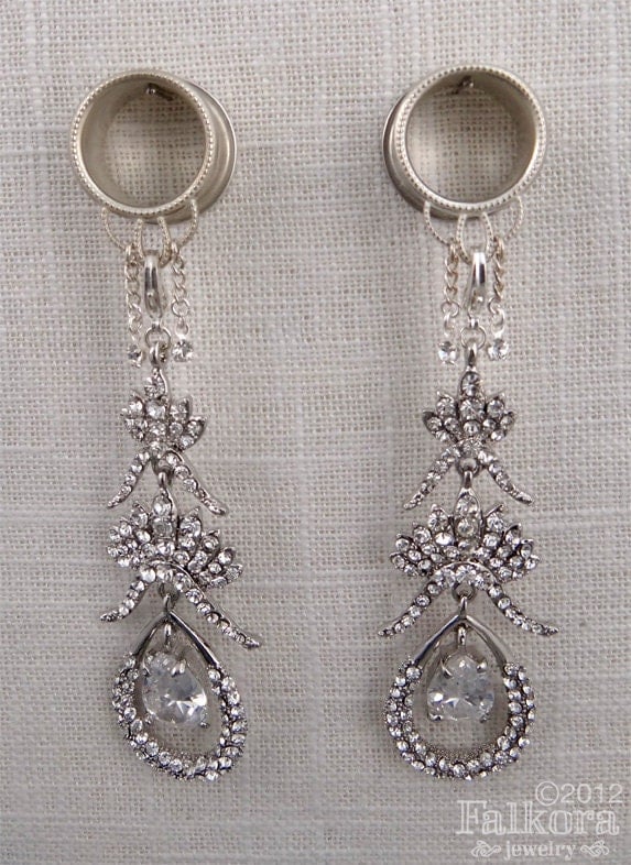 Bridal Dangle Plugs Bridal tunnels rhinestones and CZ