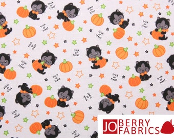 Halloween Fabric, Kittens and Pumpkins