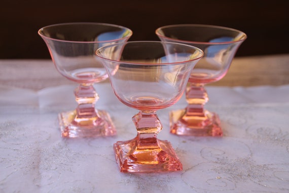 Vintage pink glasses in set of three