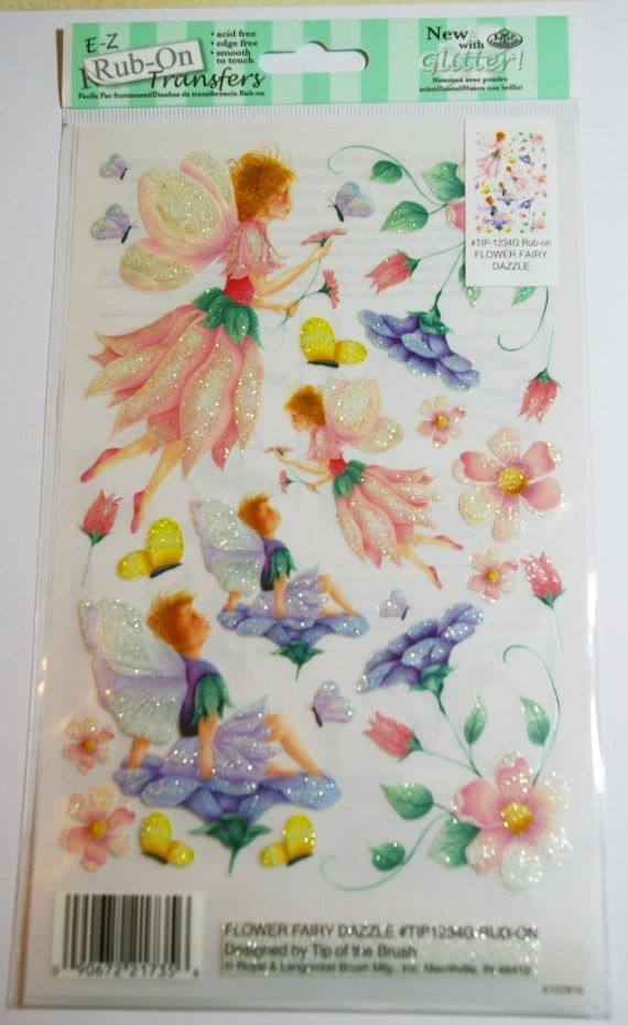 Glitter Fairy Rub On Transfers Flower Fairy by BlueTopazStitchery