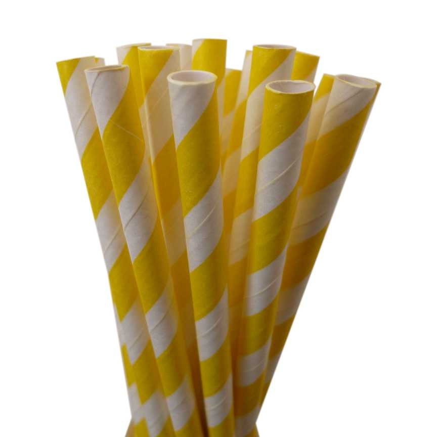 PAPER STRAWS Yellow Paper Straws 25 Striped YELLOW Paper