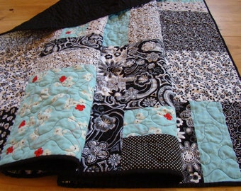 Modern Patchwork Lap Quilt - Black & White - Oversized Baby Quilt