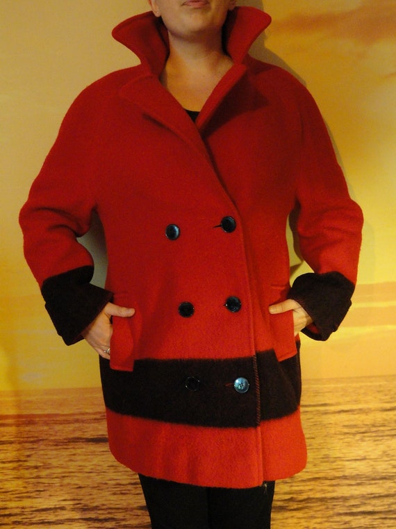 Hudson Bay Red and Black Wool 4Point Blanket Coat