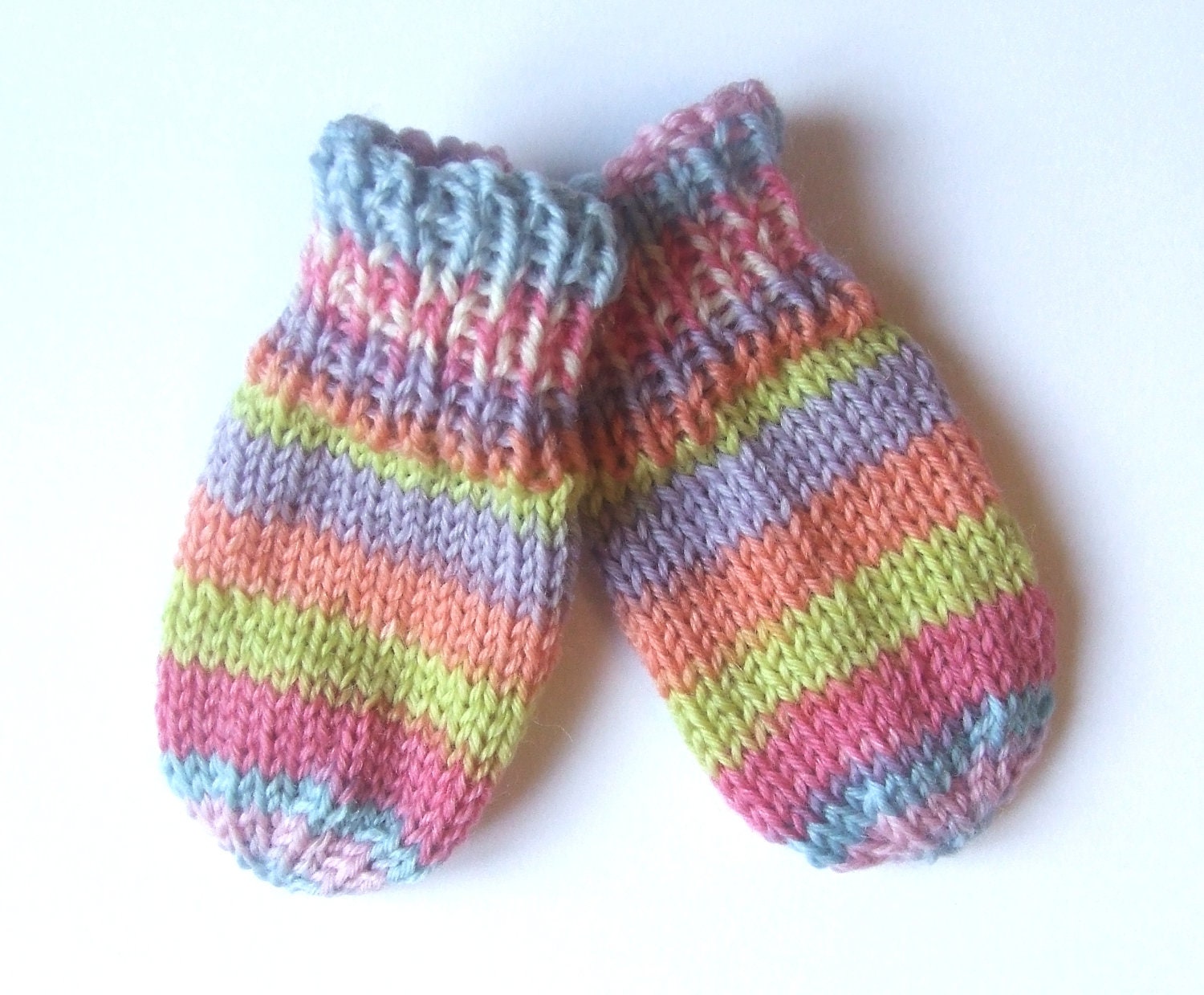 Newborn girl's mittens pastel sherbet stripes pure