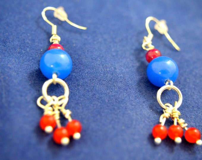 Sapphire & Ruby Earrings, Natural gemstone Beads E126