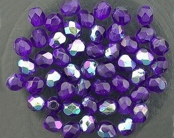 25 cobalt blue ab czech fire crystal beads 4mm