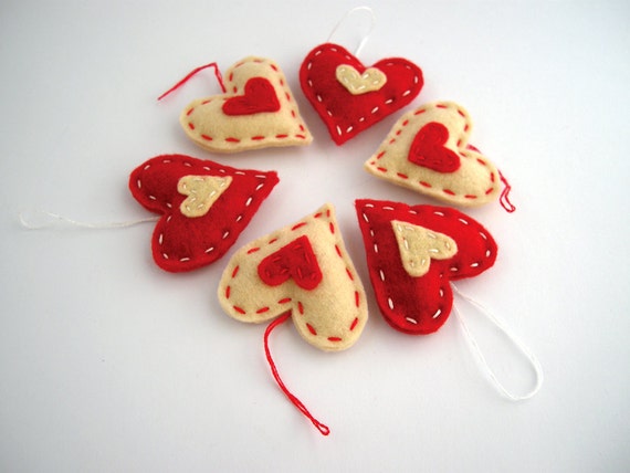 Felt hearts red gift tags heart decor party favors