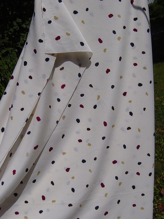 Tan Fabric Maroon Navy Polka Dots Fabric 1970s by VintageYacketUSA