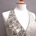 Vintage Wedding Dress White Halter Neck White Silk Silver Sequins Hand Beaded Long 1980s