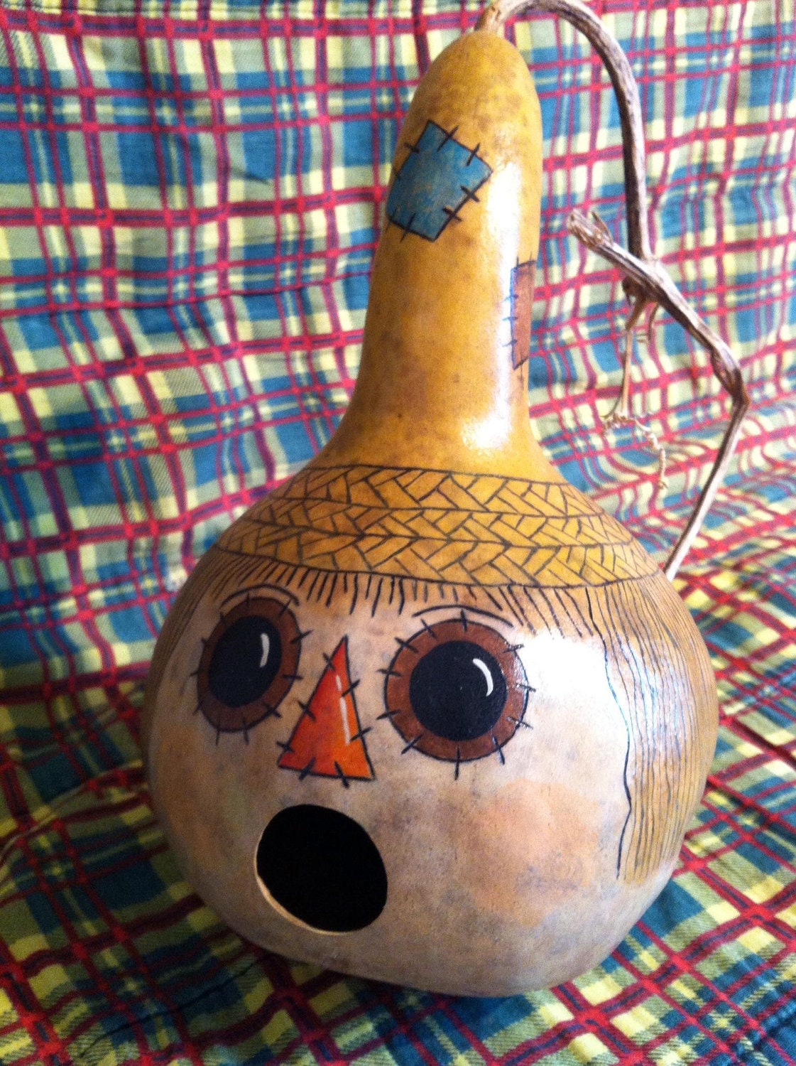 Handpainted Scarecrow Gourd Birdhouse