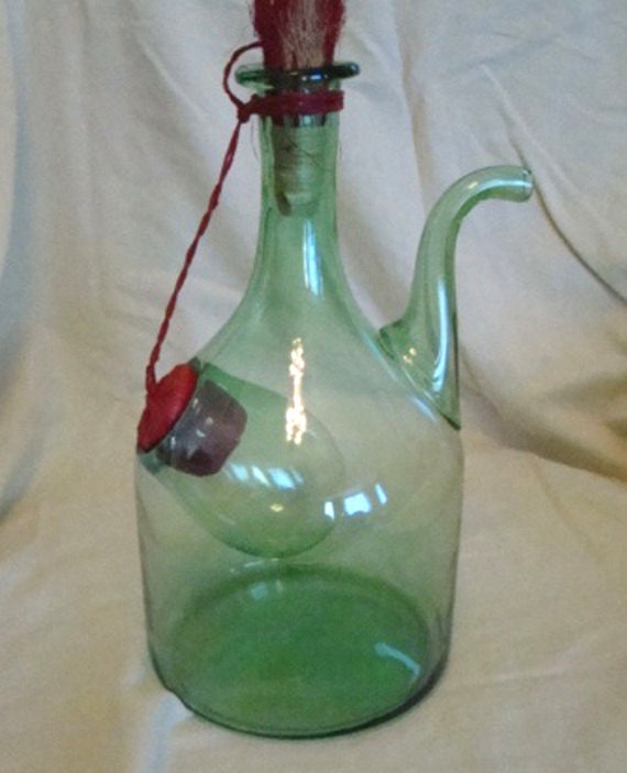 Vintage Italian green glass decanter and unique